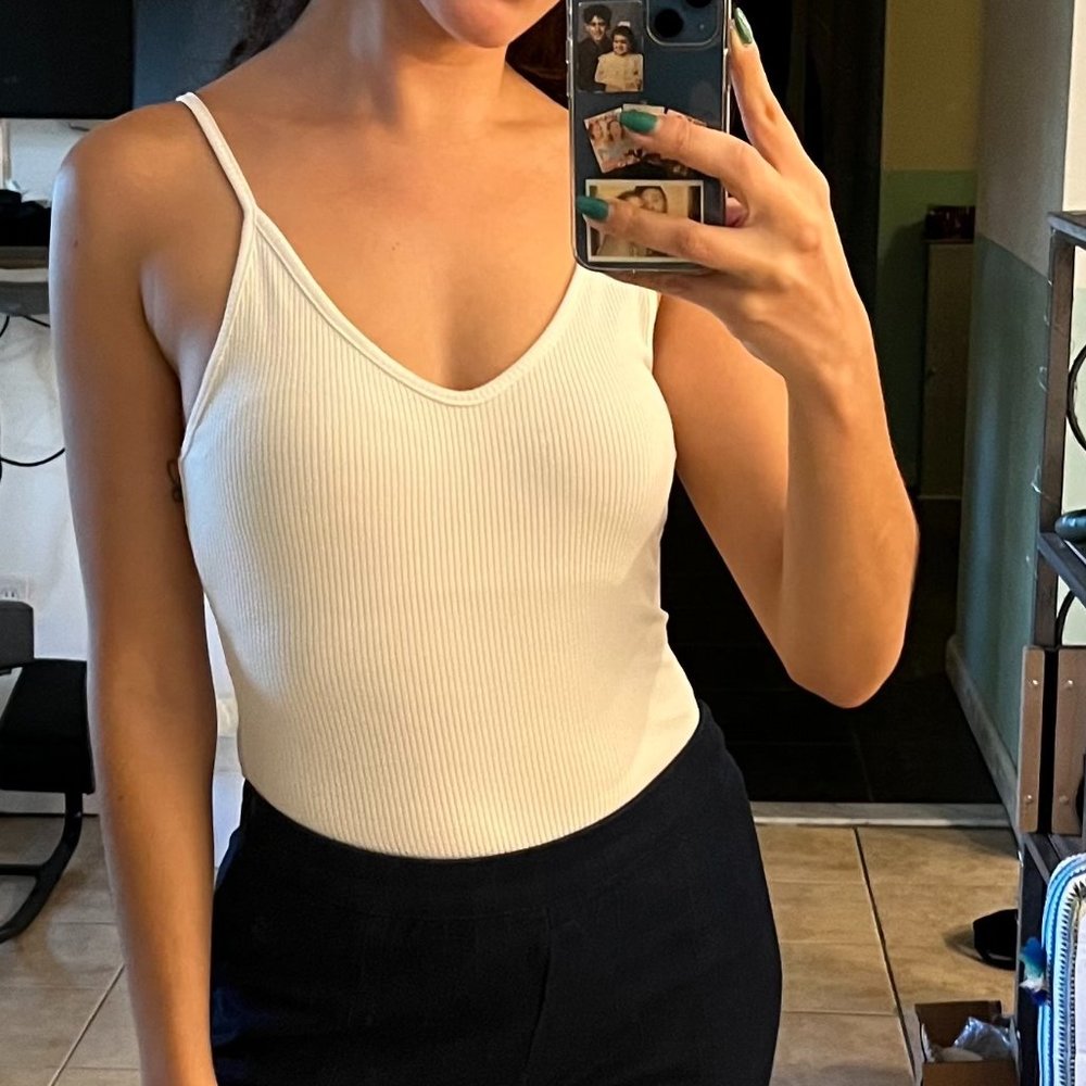 American Eagle - White Ribbed Thong Bodysuit - Medium